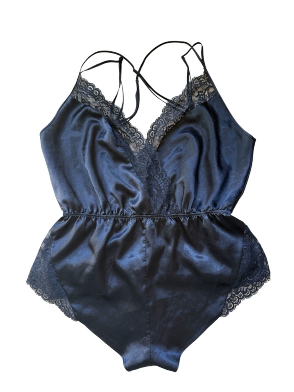 La SENZA Black Satin Lace-Trim Teddy Romper